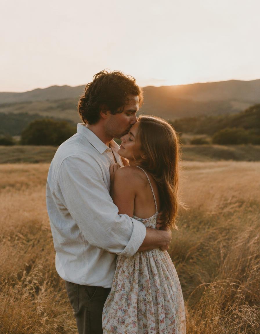 Couple embracing at sunset