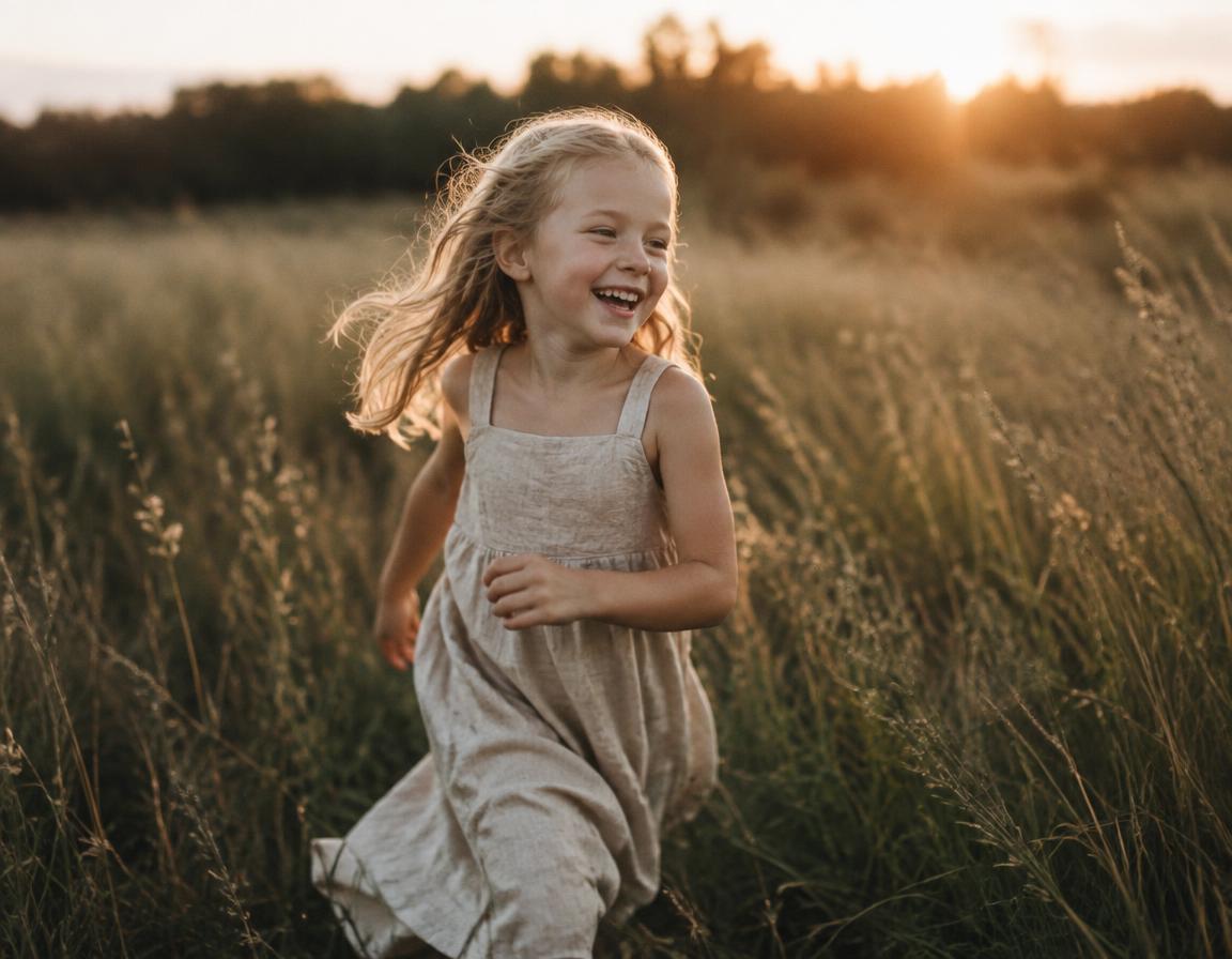 Girl running through tall grass